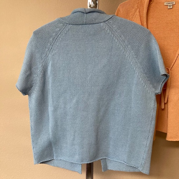 Lot Of 2 XL J Peterman Cotton Short Sleeve Sweaters Tie Front Blue Peach - Picture 6 of 12